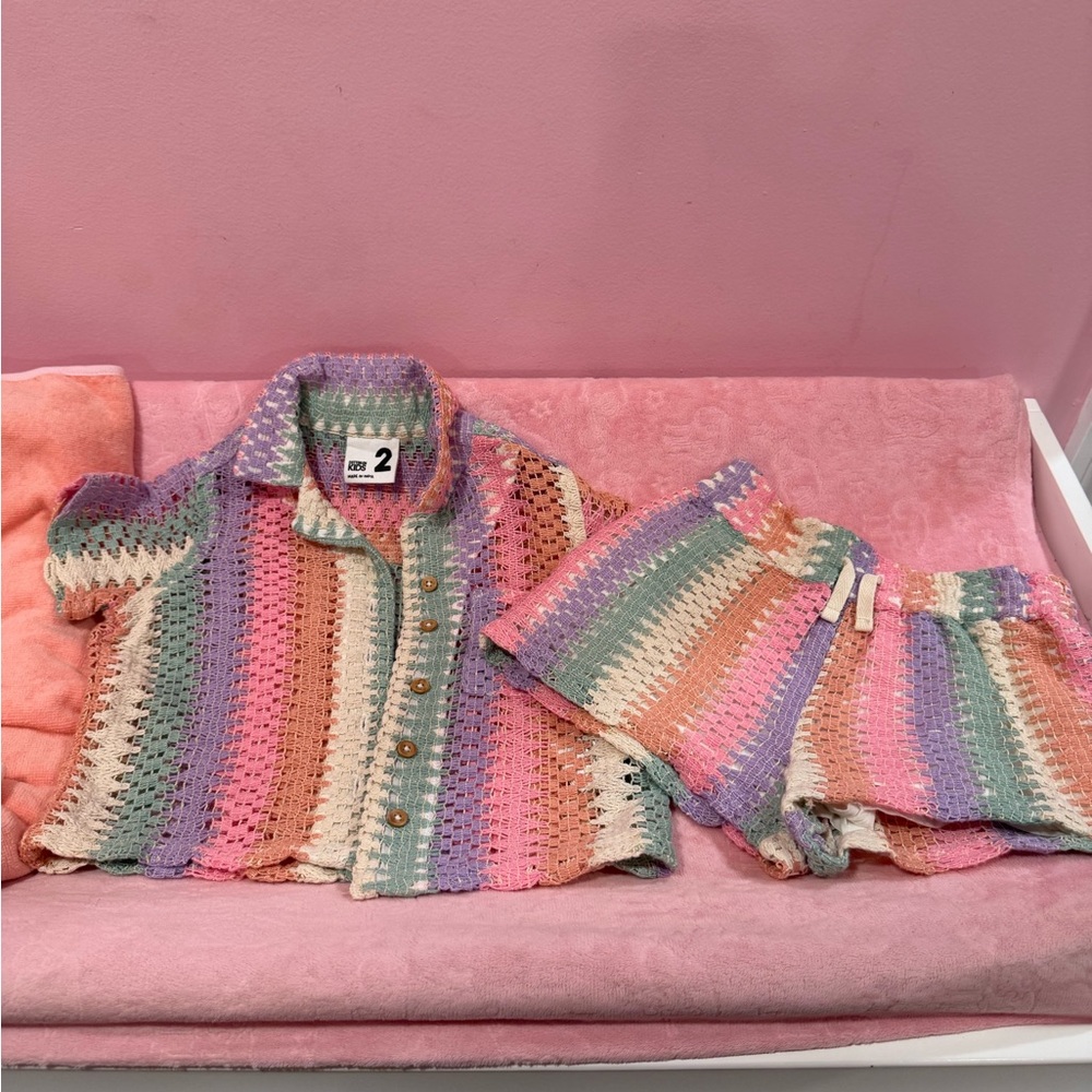 Cotton On Colorful Crochet Top and Shorts Set